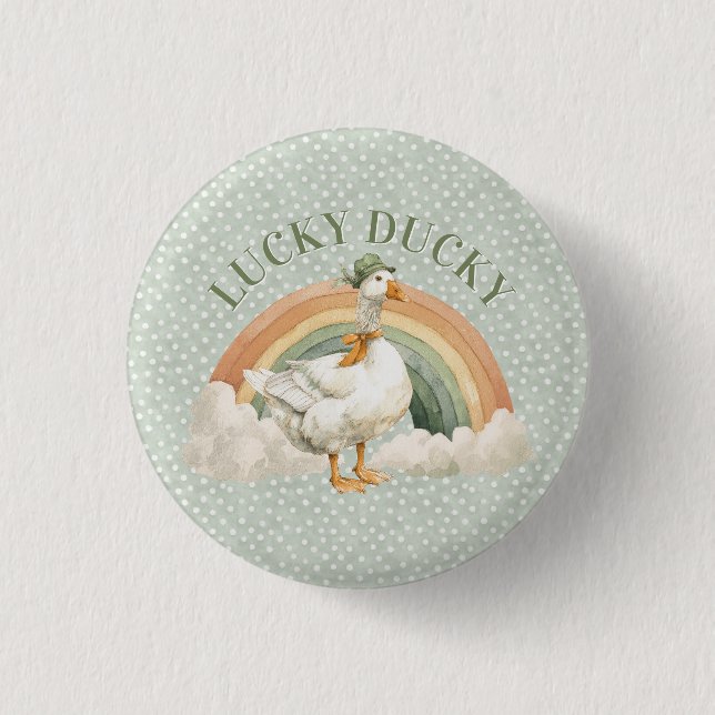  St. Patrick's Day Lucky Ducky mit Regenbogen Button (Vorderseite)