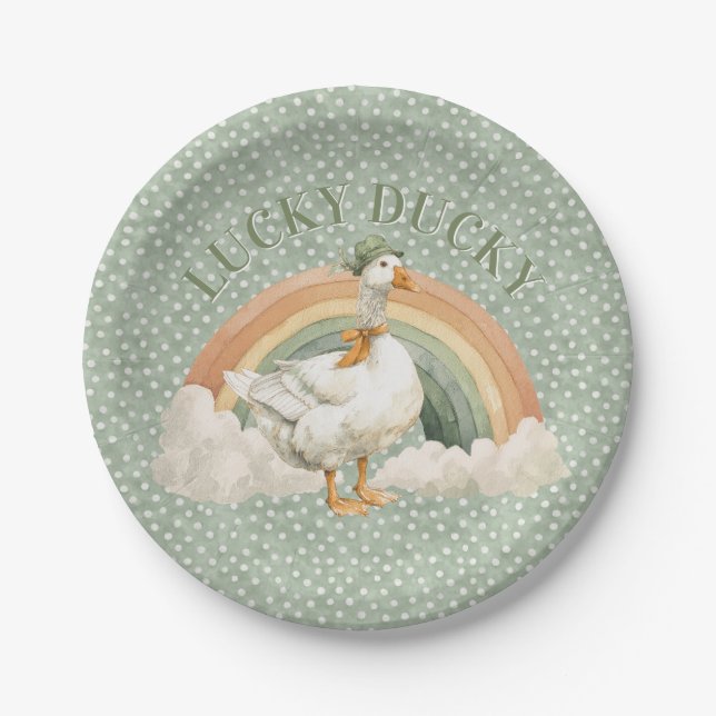 St. Patricks Day Lucky Ducky mit Regenbogen Pappteller (Vorderseite)
