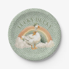  St Patrick's Day Lucky Ducky with Rainbow Pappteller