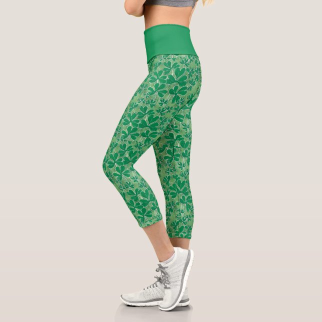 St. Patrick's Day Lucky Green Kleeblatt Pattern Capri Leggings (Links)