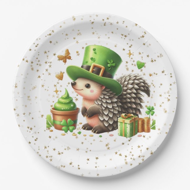St. Patrick's Day Lucky Igel Pappteller (Vorderseite)