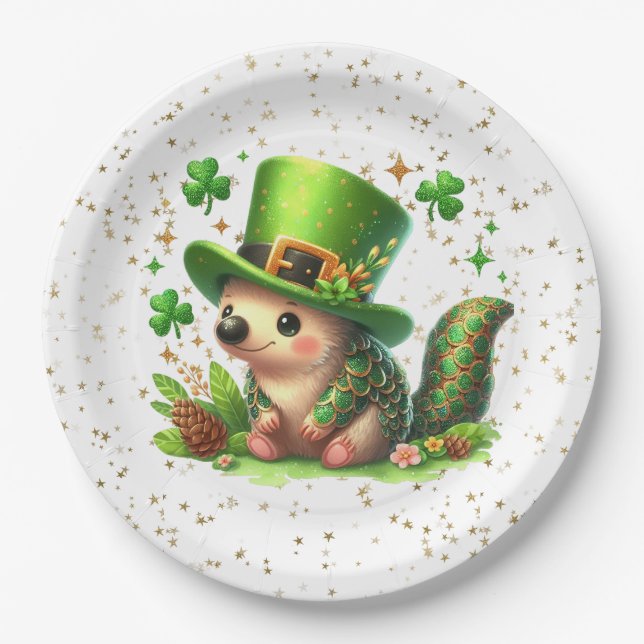St. Patrick's Day Lucky Igel Pappteller (Vorderseite)
