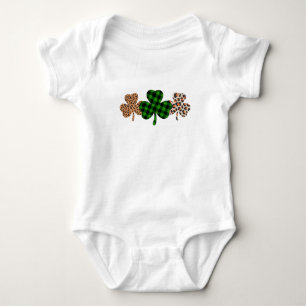 St Patricks Day Lucky Irish Green Kariert Kleeblat Baby Strampler