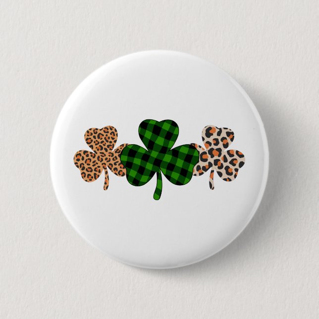 St Patricks Day Lucky Irish Green Kariert Kleeblat Button (Vorderseite)