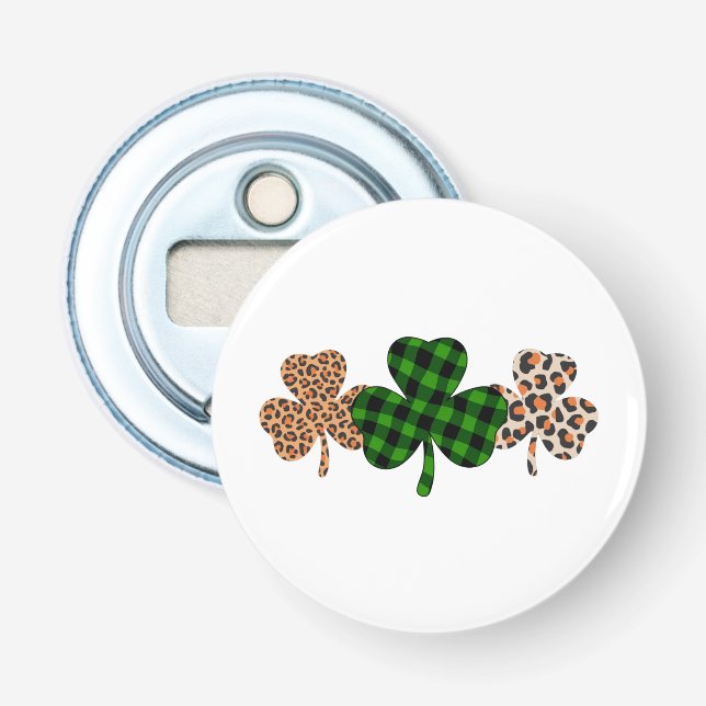 St Patricks Day Lucky Irish Green Kariert Kleeblat Flaschenöffner (Vorderseite)
