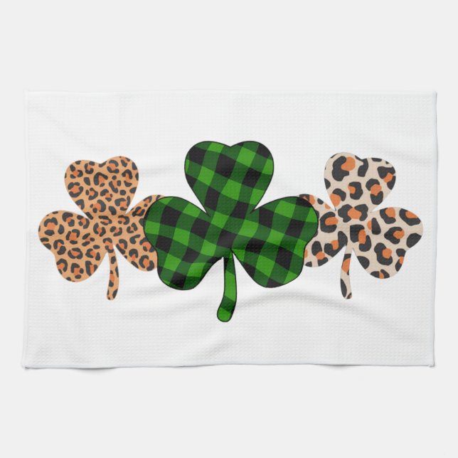 St Patricks Day Lucky Irish Green Kariert Kleeblat Geschirrtuch (Horizontal)