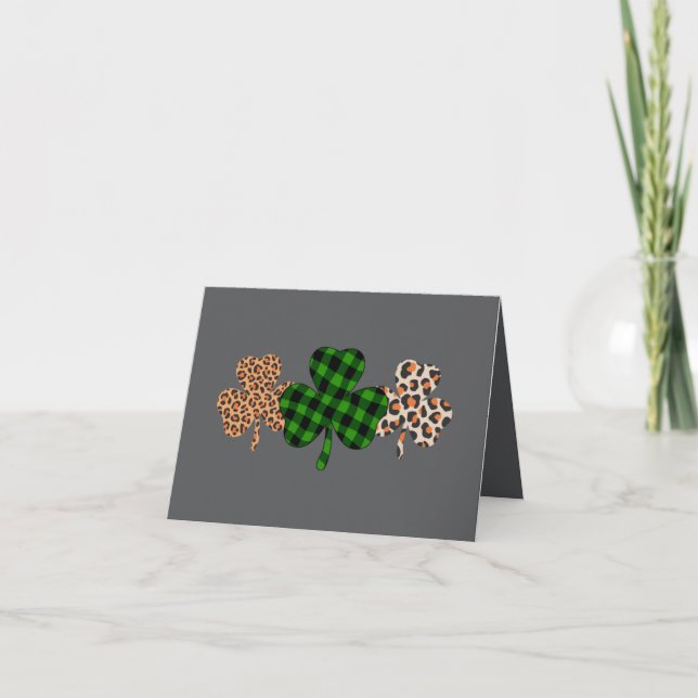 St Patricks Day Lucky Irish Green Kariert Kleeblat Karte (Vorderseite)
