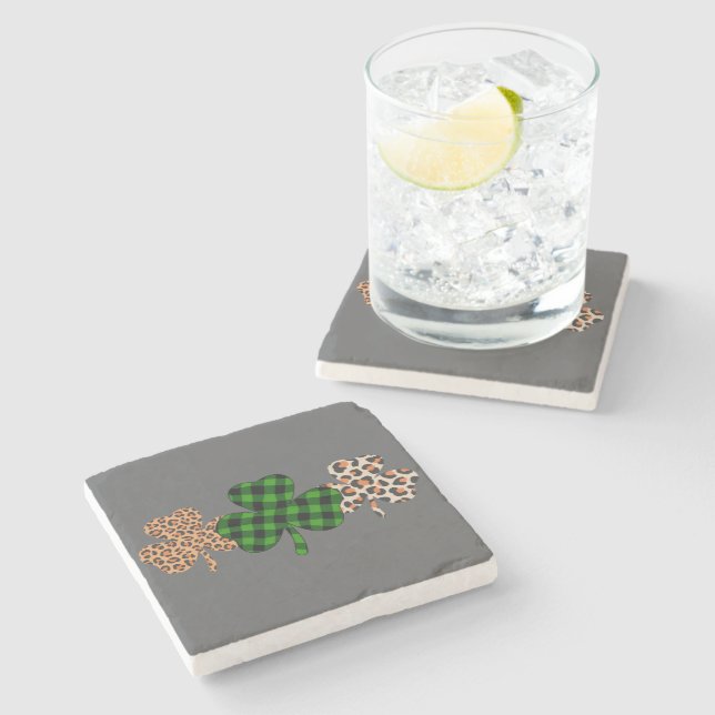 St Patricks Day Lucky Irish Green Kariert Kleeblat Steinuntersetzer (Seitenansicht)