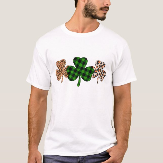St Patricks Day Lucky Irish Green Kariert Kleeblat T-Shirt (Vorderseite)