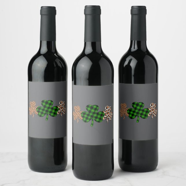 St Patricks Day Lucky Irish Green Kariert Kleeblat Weinetikett (Flaschen)