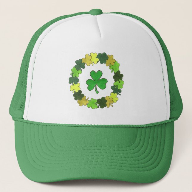 St. Patrick's Day Lucky Irish Green Kleeblatt Truckerkappe (Vorderseite)
