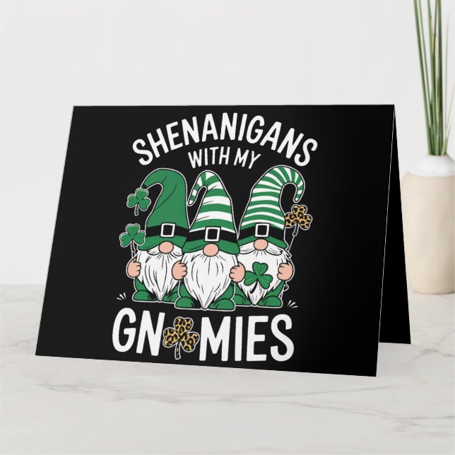 St Patricks Day Lucky Kleeblatt Leopard Gnomes Karte (Vorderseite)