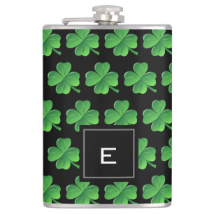 St Patricks Day Lucky Kleeblatt Pattern Monogram Flachmann