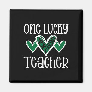 St. Patricks Day Lucky Lehrer Leopard Print Heart Magnet