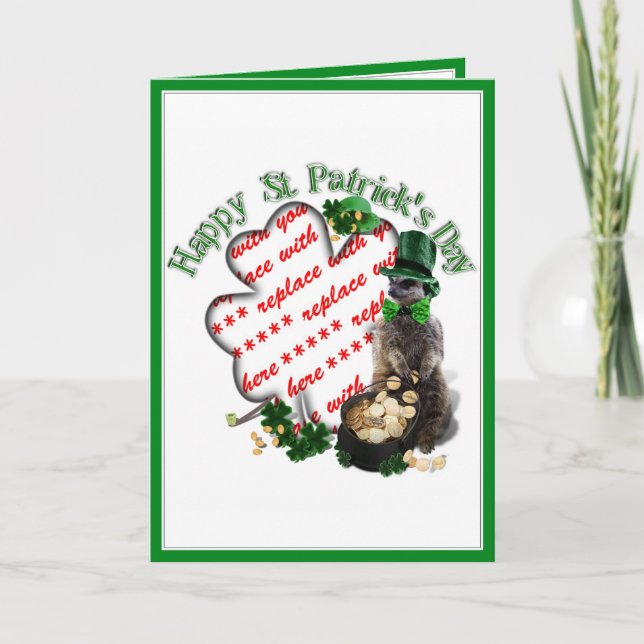 St Patrick's Day Lucky Meerkat Kleeblatt Rahmen Karte (Vorderseite)
