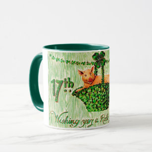 St. Patrick's Day Lucky Pig, Vintag Tasse
