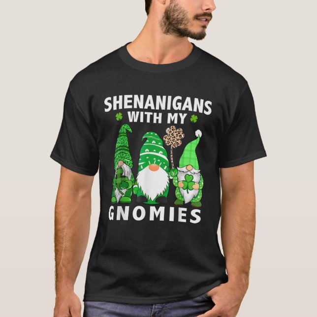 St Patricks Day Lucky Shamrock Leopard Gnomes Iris T-Shirt (Vorderseite)