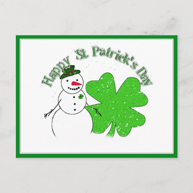 St Patrick's Day Lucky Snowman Postkarte (Vorderseite)