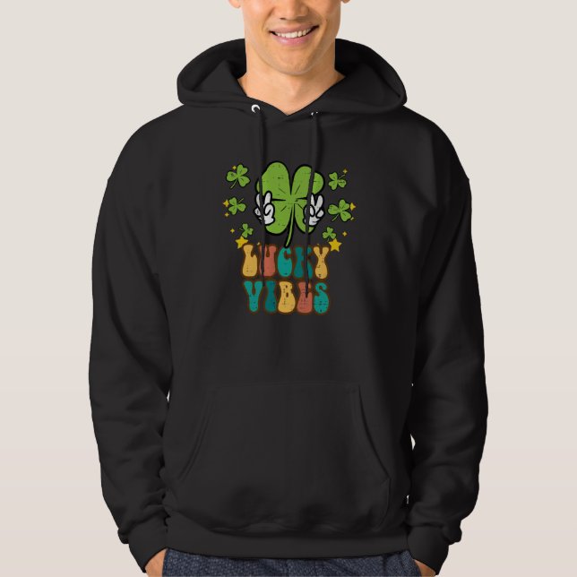 St Patricks Day Lucky Vibes Retro Saint Pattys Men Hoodie (Vorderseite)