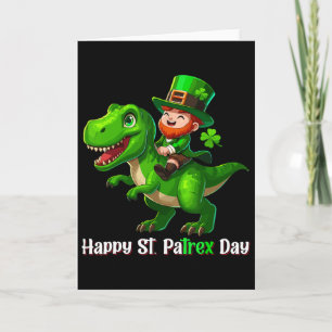 St Patricks Day Lustiger Leprechaun Reitet Dino T  Karte