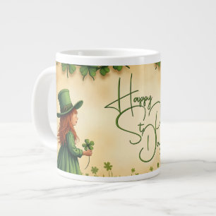 St. Patricks Day Mädchen mit Shamrocks Jumbo-Tasse
