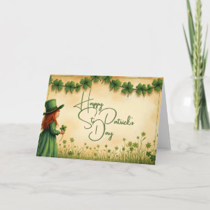 St. Patricks Day Mädchen mit Shamrocks Karte