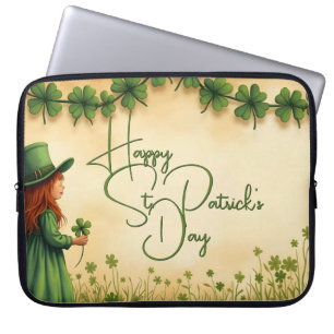 St. Patricks Day Mädchen mit Shamrocks Laptopschutzhülle