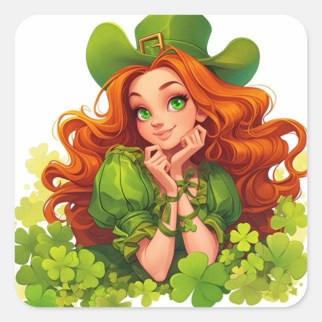 St. Patrick's Day Maiden Quadratischer Aufkleber (Vorderseite)