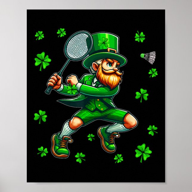 St. Patrick's Day Man spielt Badminton Player Tea Poster (Vorne)