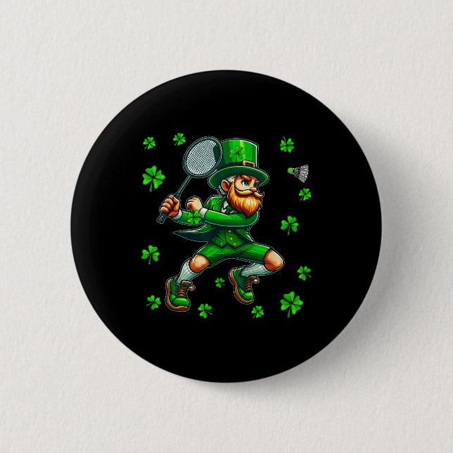 St. Patricks Day Man spielt Badminton Player Team Button (Vorderseite)