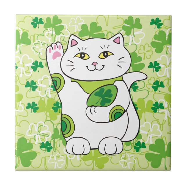 St. Patrick's Day Maneki Neko (Lucky Cat) Fliese (Vorderseite)