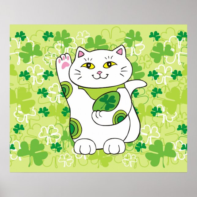 St. Patrick's Day Maneki Neko (Lucky Cat) Poster (Vorne)
