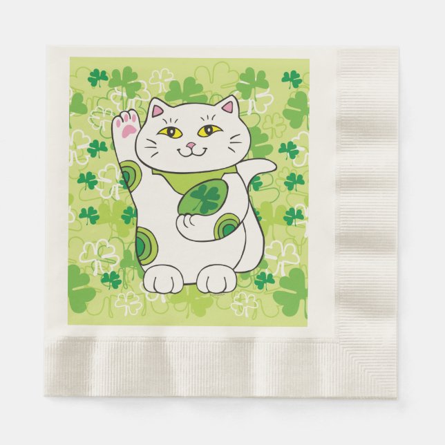 St. Patrick's Day Maneki Neko (Lucky Cat) Serviette (Vorderseite)