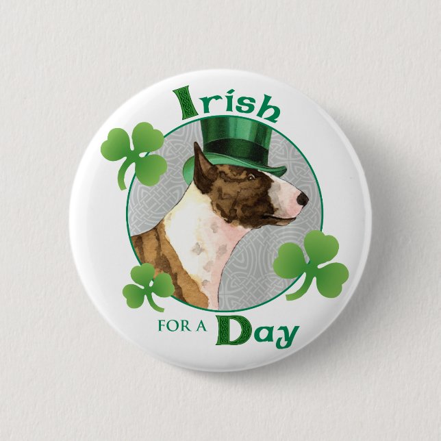 St. Patrick's Day Mini Bull Terrier Button (Vorderseite)