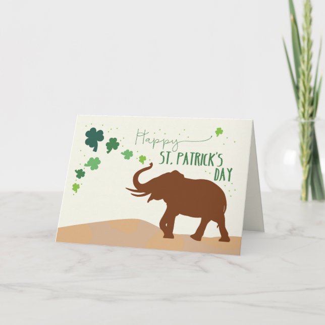 St. Patricks Day mit fröhlichem Elefanten und Klee Karte (Vorderseite)