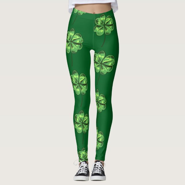St. Patrick's Day mit Kleeblättern auf Grün Leggings (Vorderseite)