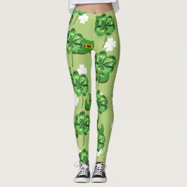 St. Patrick's Day mit Kleeblättern auf Grün Leggings