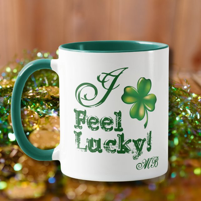 St. Patrick's Day Monogram I Feel Lucky,  Shamrock Tasse (Von Creator hochgeladen)