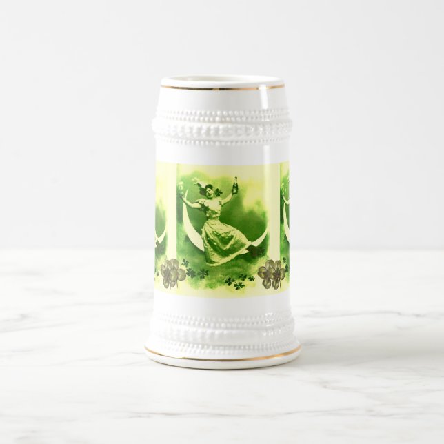 ST. PATRICK'S DAY MOON LADY MIT KLEEBLÄTTERN BIER  BIERGLAS (Mittel)