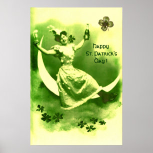 ST. PATRICK'S DAY MOON LADY MIT KLEEBLÄTTERN POSTER