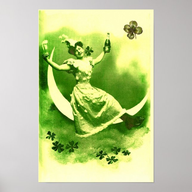 ST. PATRICK'S DAY MOON LADY MIT KLEEBLÄTTERN POSTER (Vorne)