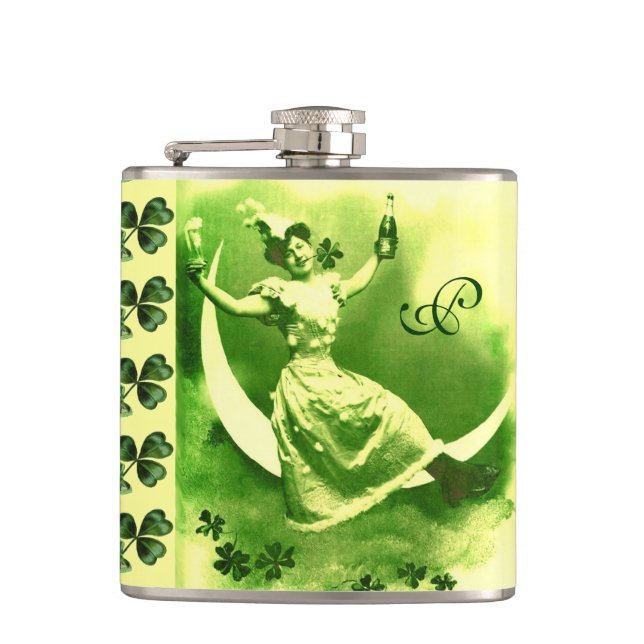 ST PATRICK'S DAY MOON LADY MIT KLEEBLATTS Monogram Flachmann (Vorderseite)