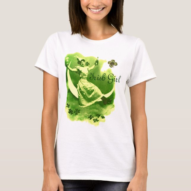 ST PATRICK'S DAY MOON LADY MIT KLEEBLATTS MONOGRAM T-Shirt (Vorderseite)