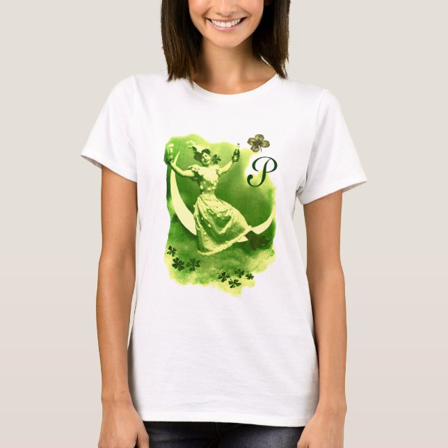 ST PATRICK'S DAY MOON LADY MIT KLEEBLATTS MONOGRAM T-Shirt (Vorderseite)