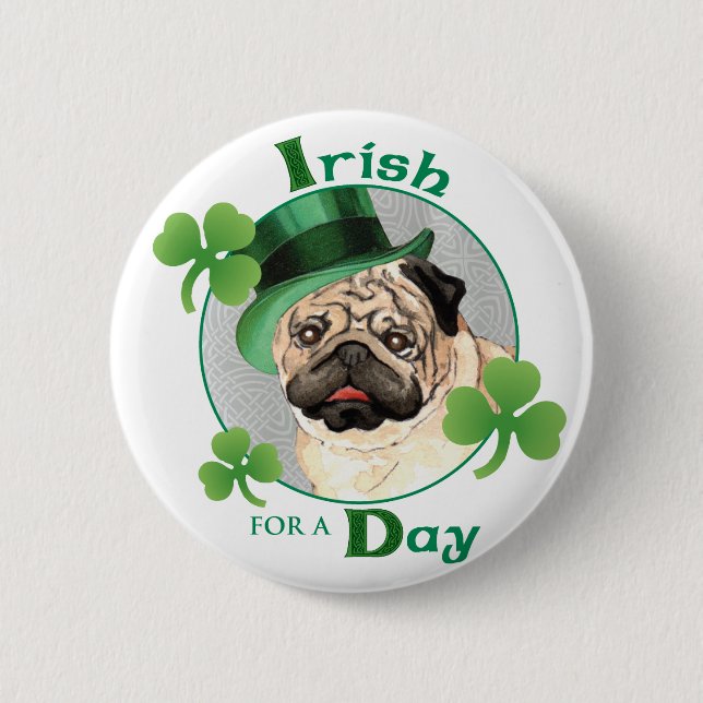 St. Patrick's Day Mops Button (Vorderseite)