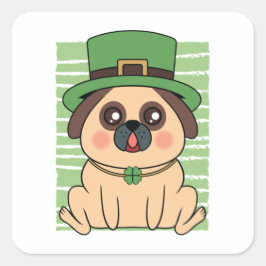 St. Patrick's Day Mops Dog Lucky Kleeblatt Quadratischer Aufkleber