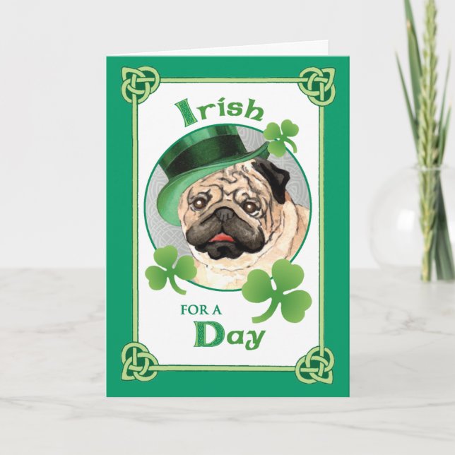 St. Patrick's Day Mops Karte (Vorderseite)