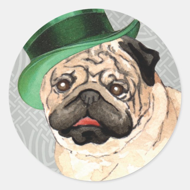 St. Patrick's Day Mops Runder Aufkleber (Vorderseite)