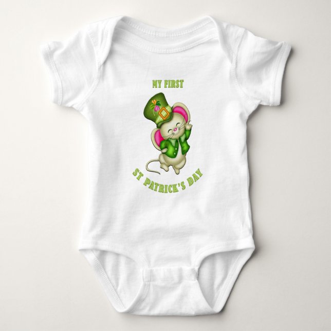 St. Patrick's Day Mouse Baby White Bodysuit Strampler (Vorderseite)