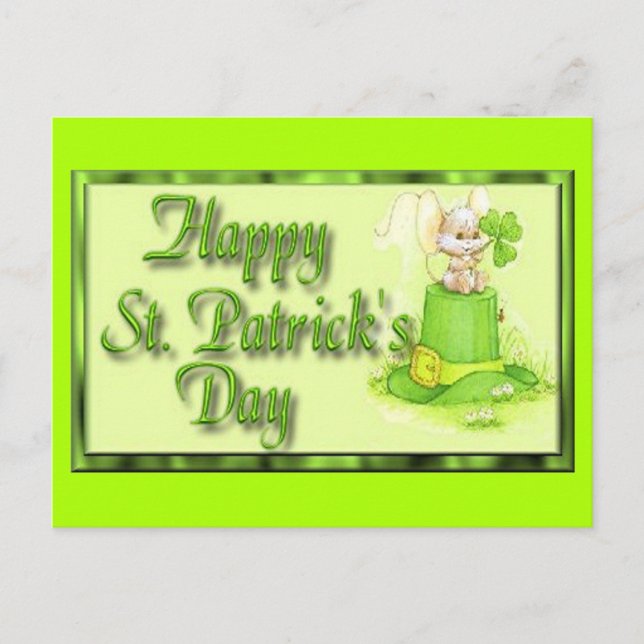 St Patricks Day Mouse Hat Clover Postkarte (Vorderseite)